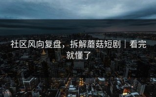 社区风向复盘，拆解蘑菇短剧｜看完就懂了