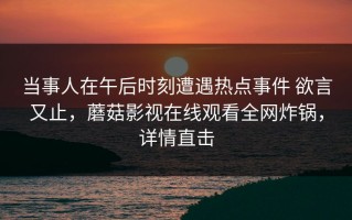 当事人在午后时刻遭遇热点事件 欲言又止，蘑菇影视在线观看全网炸锅，详情直击