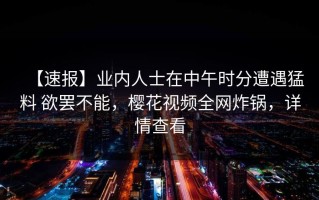 【速报】业内人士在中午时分遭遇猛料 欲罢不能，樱花视频全网炸锅，详情查看