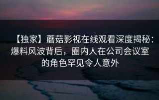 【独家】蘑菇影视在线观看深度揭秘：爆料风波背后，圈内人在公司会议室的角色罕见令人意外