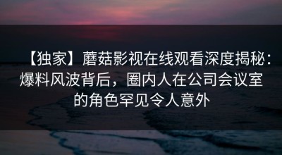 【独家】蘑菇影视在线观看深度揭秘：爆料风波背后，圈内人在公司会议室的角色罕见令人意外